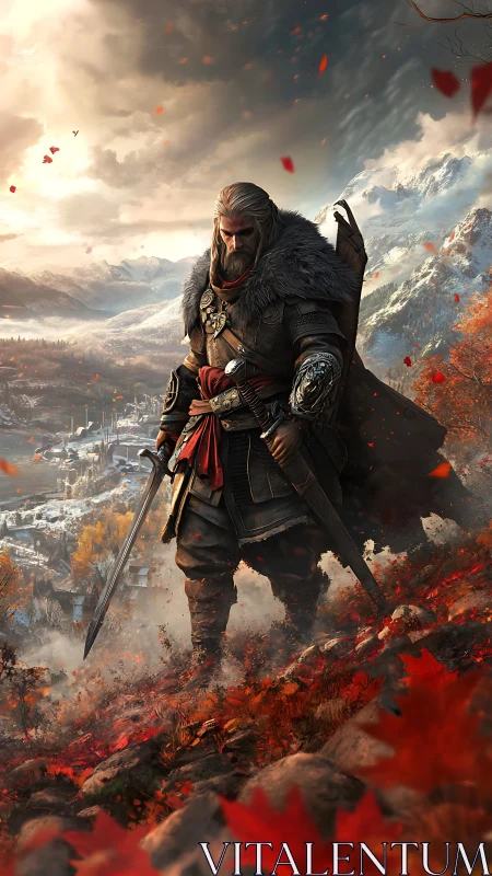 Mountain leaves crown the wandering warrior between seasons