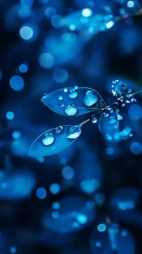 Moonlit raindrops jewel midnight blue leaves in silence.