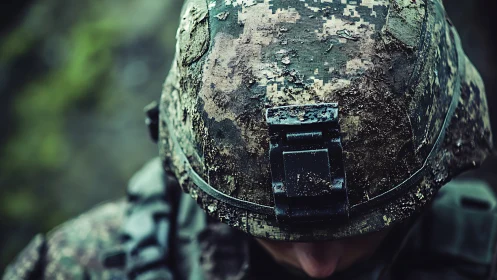 Weathered combat helmet tells a quiet story of endurance