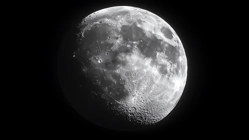 Telescopic high-contrast lunar surface study in sharp relief