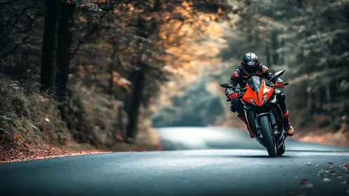 Autumn asphalt rocket carving silence through forest curves.