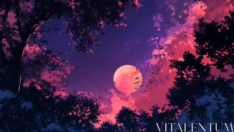 Lunar backlit canopy with high-contrast chromatic skyfield.