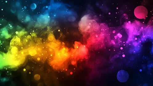 High-saturation multicolor nebula cloud with bokeh particle scatter