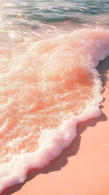 Soft pink shoreline glows where gentle waves meet sand