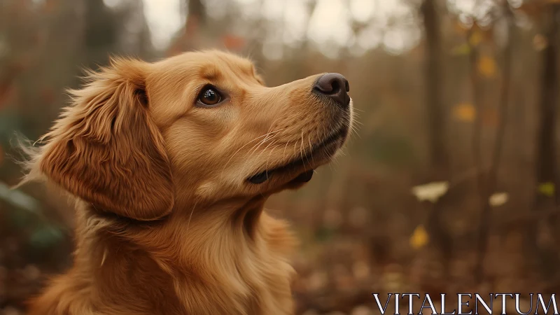 Golden retriever portrait uses shallow depth and warm bokeh