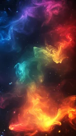 Prismatic nebula stream swirling through deep cosmic void.