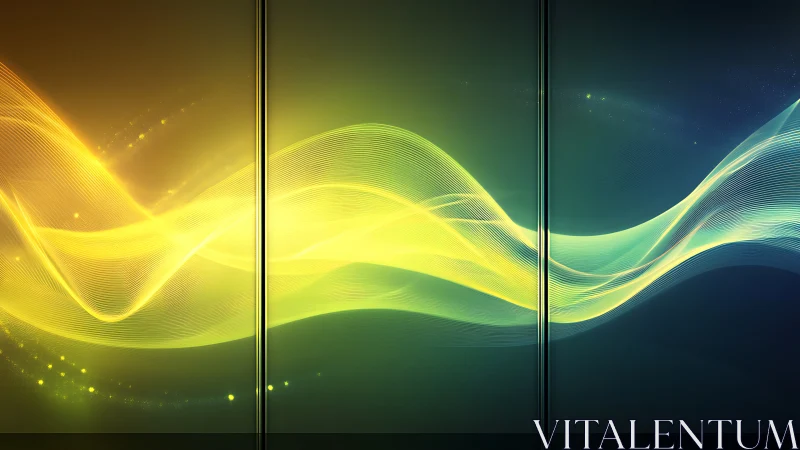 Luminous yellow-green waveform arcs across triptych panels