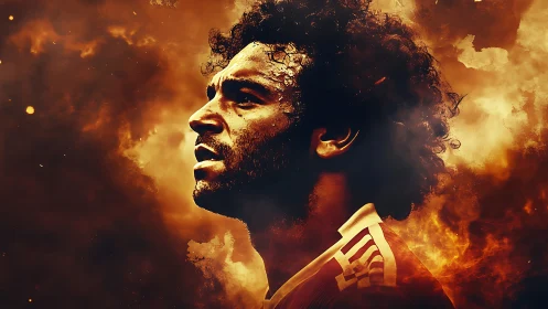 Fiery football portrait captures an athlete’s fierce resolve