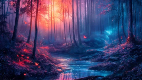 Enchanted Forest Stream Glows with Magical Light
