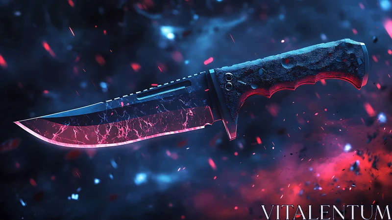 Futuristic combat knife with neon cracked blade glow.