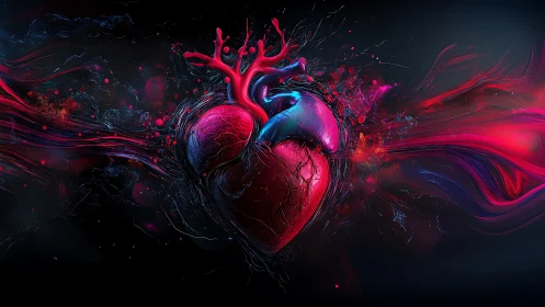 Neon Heart: Digital Art Explosion.