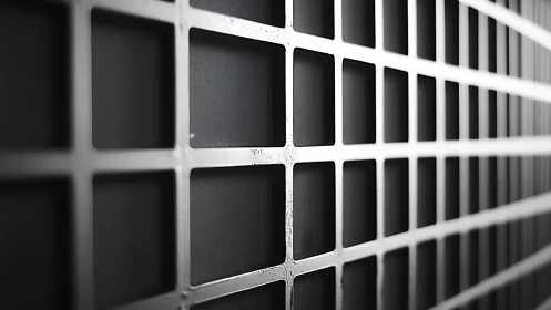Abstract metal grid fades into depth with sleek minimal focus