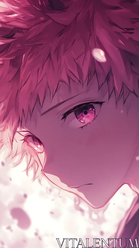 Rose-lit anime gaze drifting through quiet daydreams.