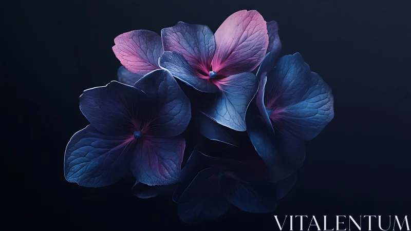 Luminescent Hydrangeas Against Midnight: Ethereal Floral Study