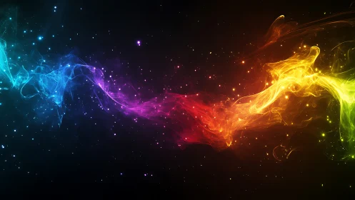 Prismatic light waves swirl through a starry cosmic void