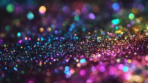 Vibrant multicolor glitter macro with dreamy bokeh background.