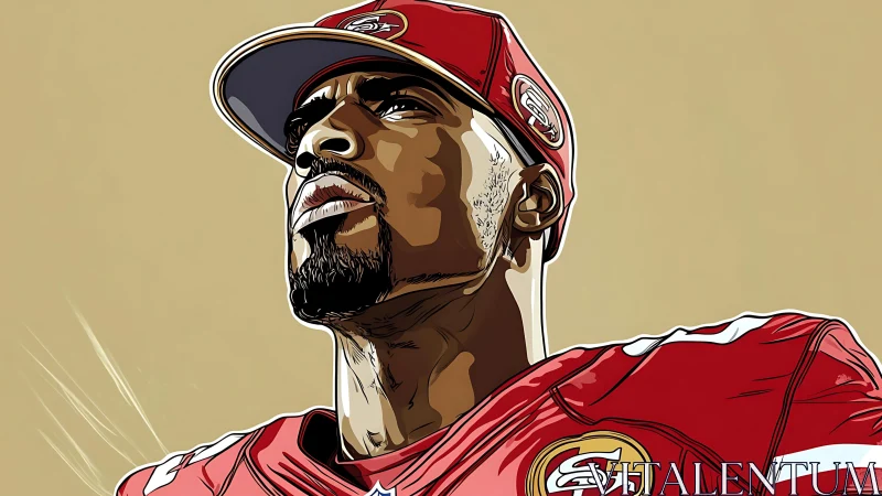 Bold digital portrait of determined American football player.