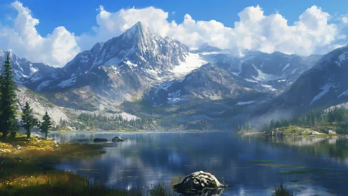 Mountain mirrors daydream in a glass-smooth alpine lake