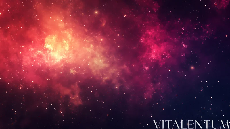 Crimson nebula cloudscape with luminous stellar core glow.