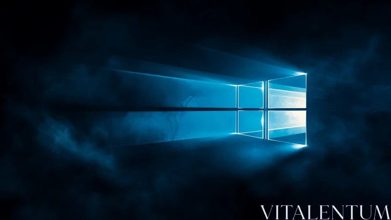 Radiant blue window logo glows softly through drifting mist