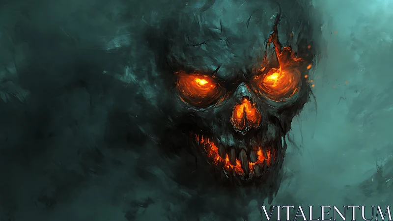 Volcanic spectral skull with incandescing ocular cavities.