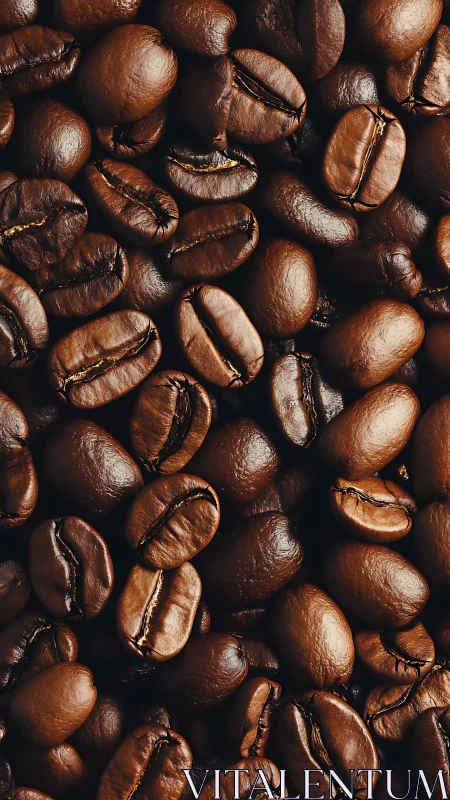 Close-up view of glossy roasted brown coffee beans.