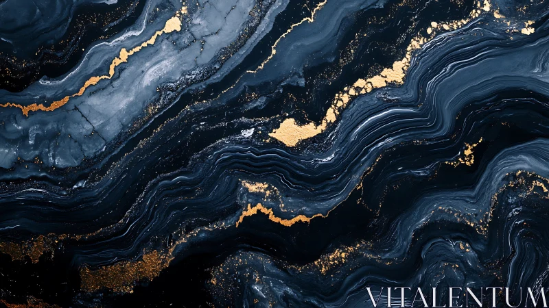 Midnight marble tides streaked with wayward molten gold.