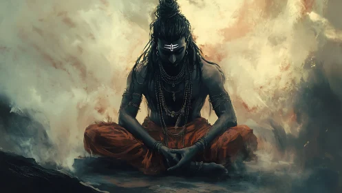 Mystic yogi in deep meditation wrapped in stormlight stillness.