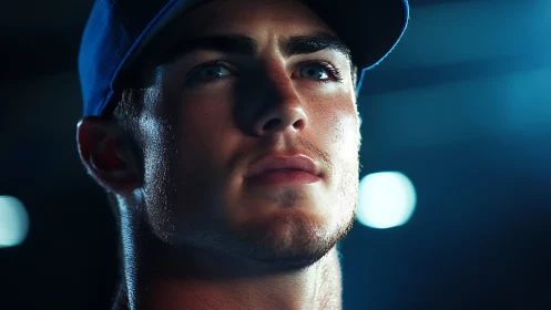 Baseball player portrait under dramatic stadium lighting