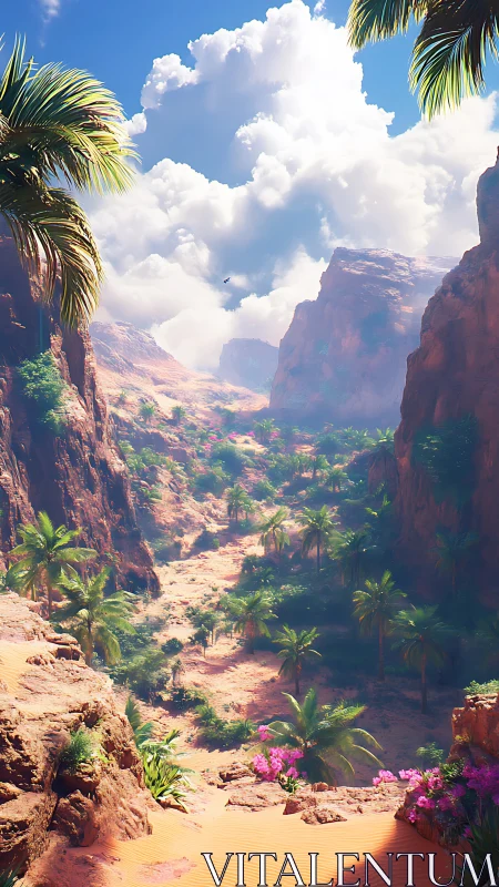 Sunlit canyon oasis stretches like a hidden tropical river