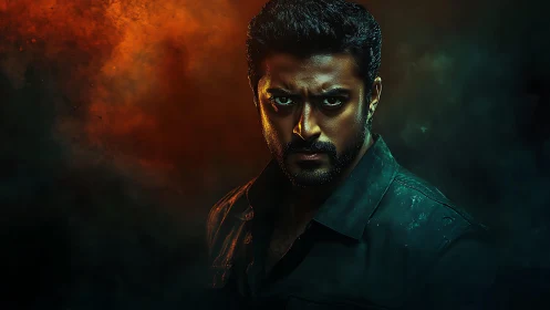 Storm-lit hero stands strong in dramatic glowing shadows