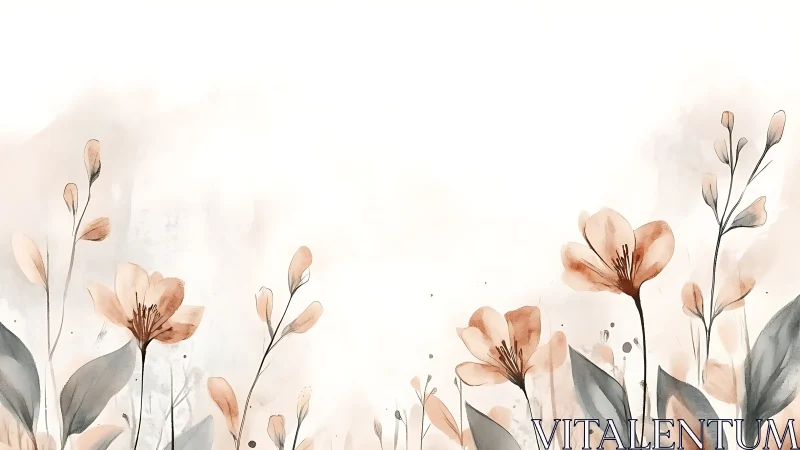 Delicate Botanical Composition in Watercolor Technique.