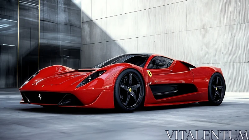 Red hypercar rendered in high-gloss photorealistic studio lighting