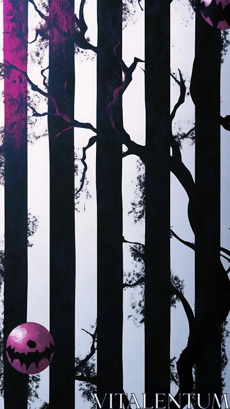 Striped forest silhouette frames floating pink jack o lanterns