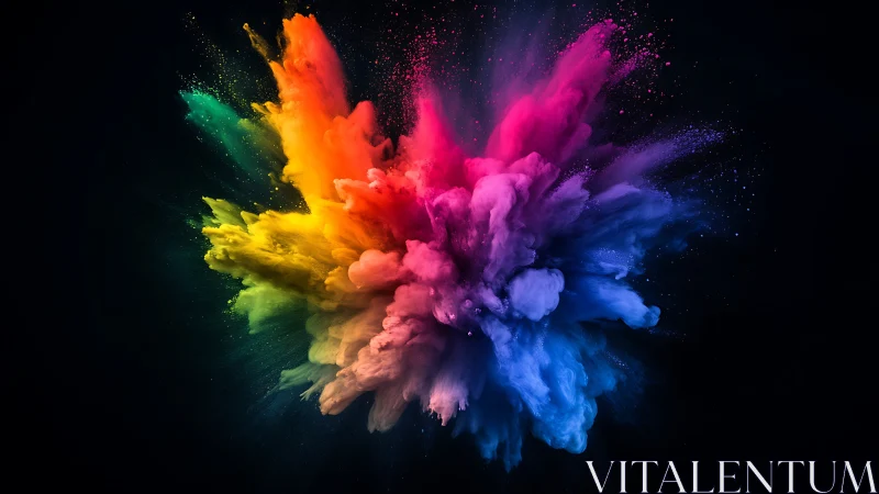 Explosive rainbow color burst suspended in deep black space.