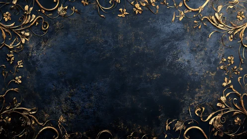 Baroque gold floral frame on textured midnight blue field.
