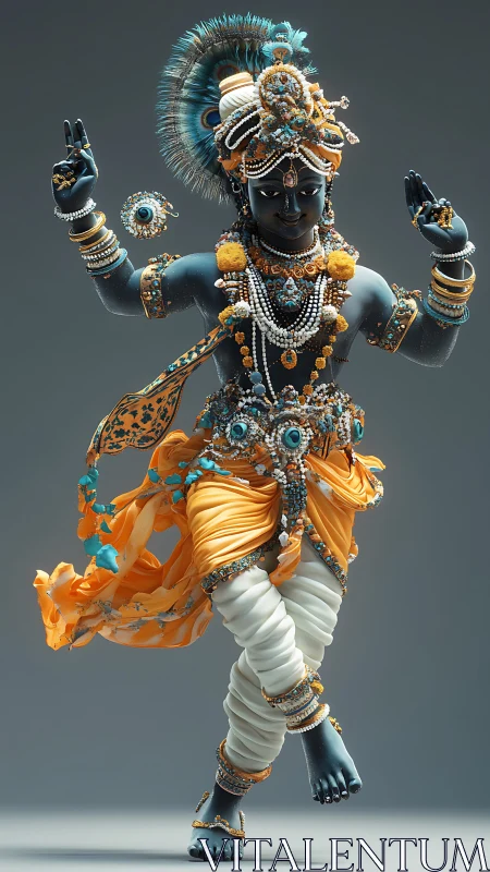 Divine blue dancer adorned with intricate jeweled ornaments.