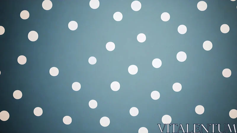 White polka dots scatter across muted teal background.