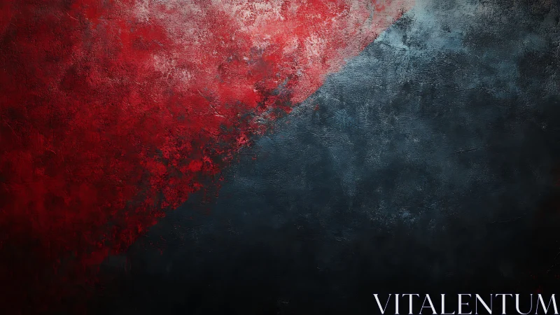 Bold red and deep blue textures meet in a dramatic embrace