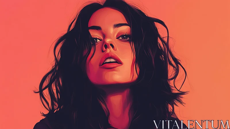 Bold digital portrait of woman in vivid coral gradients.