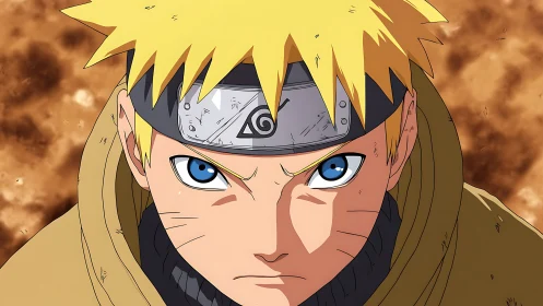 Blond ninja locks gaze, steel forehead protector gleams