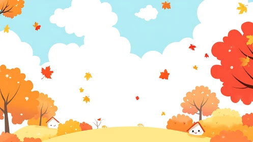 Minimalist autumn landscape illustration with stylized foliage and sky