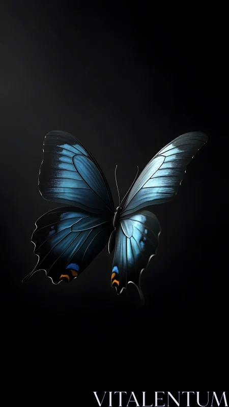 Iridescent blue butterfly rendered in dramatic low key lighting