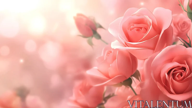 Soft Pink Roses Bloom in Ethereal Light and Bokeh Glow