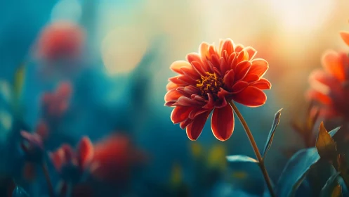 Red Dahlia Flower with Blurred Garden Background. Macro study.