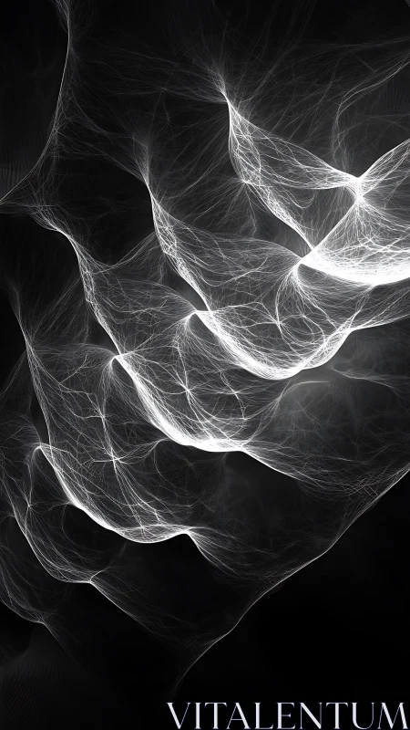 Layered white light filaments on dark abstract background.