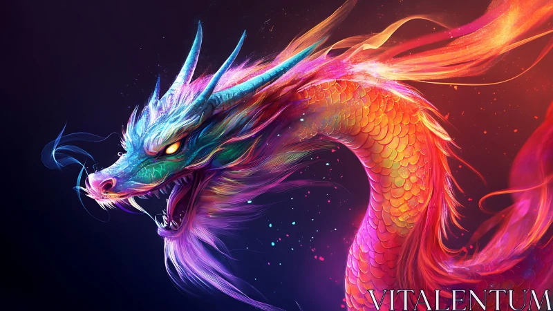 Vibrant neon dragon head and body rendered in dynamic motion