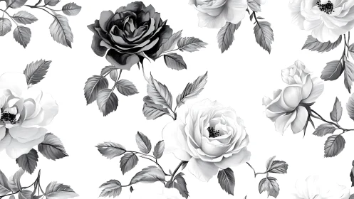 Monochromatic Botanical Composition: Layered Rose Forms with Tonal Gradation