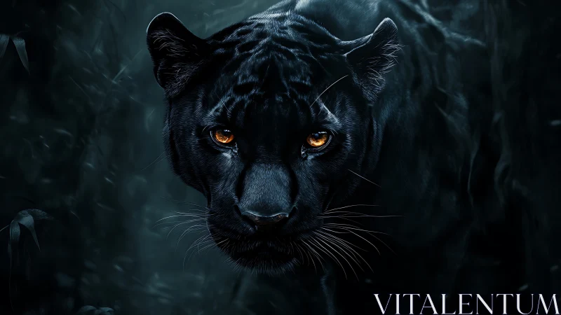 Mesmerizing Black Panther with Glowing Amber Eyes Emerges