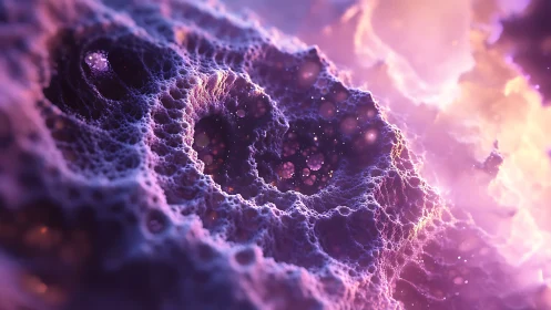 Fractal cosmic cavern with iridescent nebular foam textures.